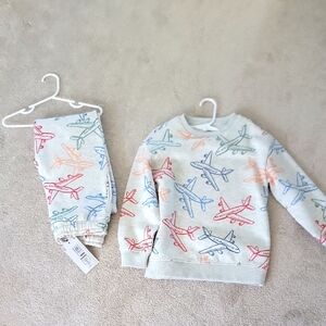 Airplane Print Kids Sweatshirt and Pants Set